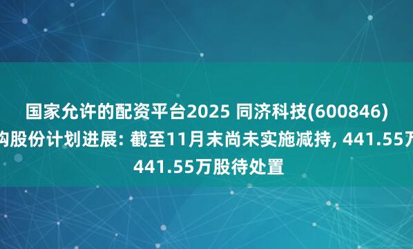 国家允许的配资平台2025 同济科技(600846)减持已回购股份计划进展: 截至11月末尚未实施减持, 441.55万股待处置
